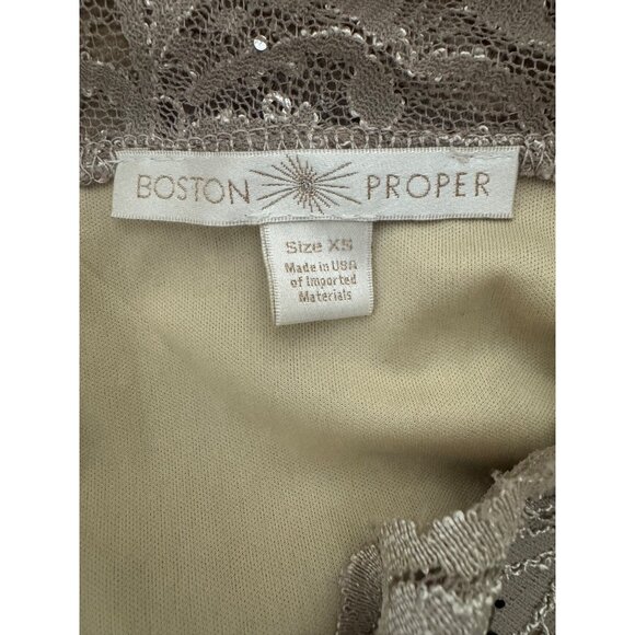 Boston Proper Beige Tan Sparkly Lace One Shoulder Lined Top Shirt Tank Size XS - Picture 6 of 8